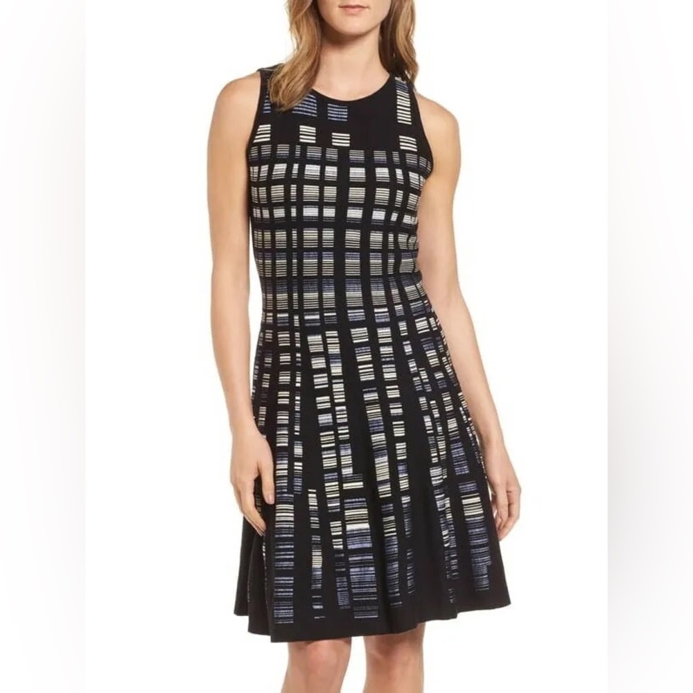 NIC+ZOE Black and Gray Striped Midi Dress NWT - Picture 1 of 15